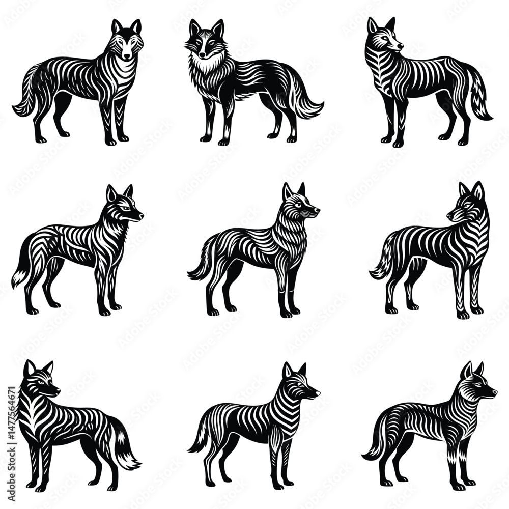 Obraz premium Dingo silhouette line art vector illustration