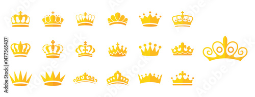 Classic golden crown icons, king queen crown vector