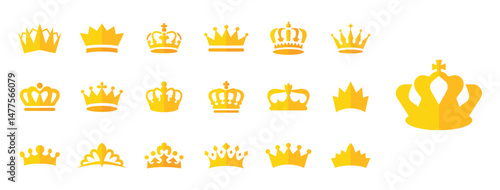 Stylish gold crown icons, decorative golden crown set
