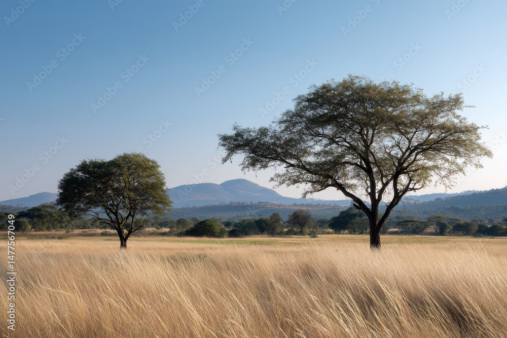 Fototapeta premium savanna plain in south africa in clear blue light illustrating seasonal transition