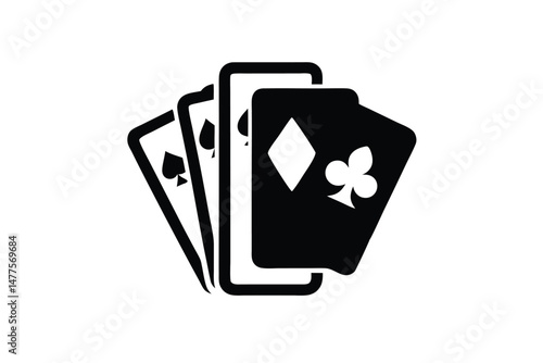 Three stark playing cards showcase spade, diamond, and club suits in solid black
