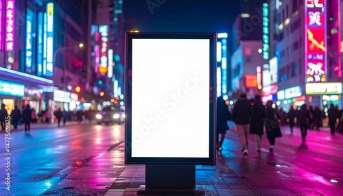White Billboard in City - Billboard near Road in Metropolis - Highway Ad Background for Mockup and Placement for Advertisement - Blank Poster Whitebox Template - Cyberpunk, 80's, Neon, Vaporwave