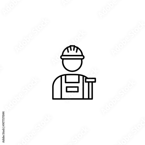 Construction worker with tool wearing safety helmet