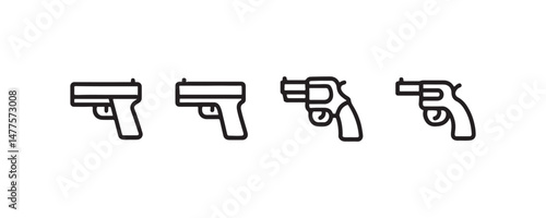 Gun icon set with pistol and revolver illustrations Vector