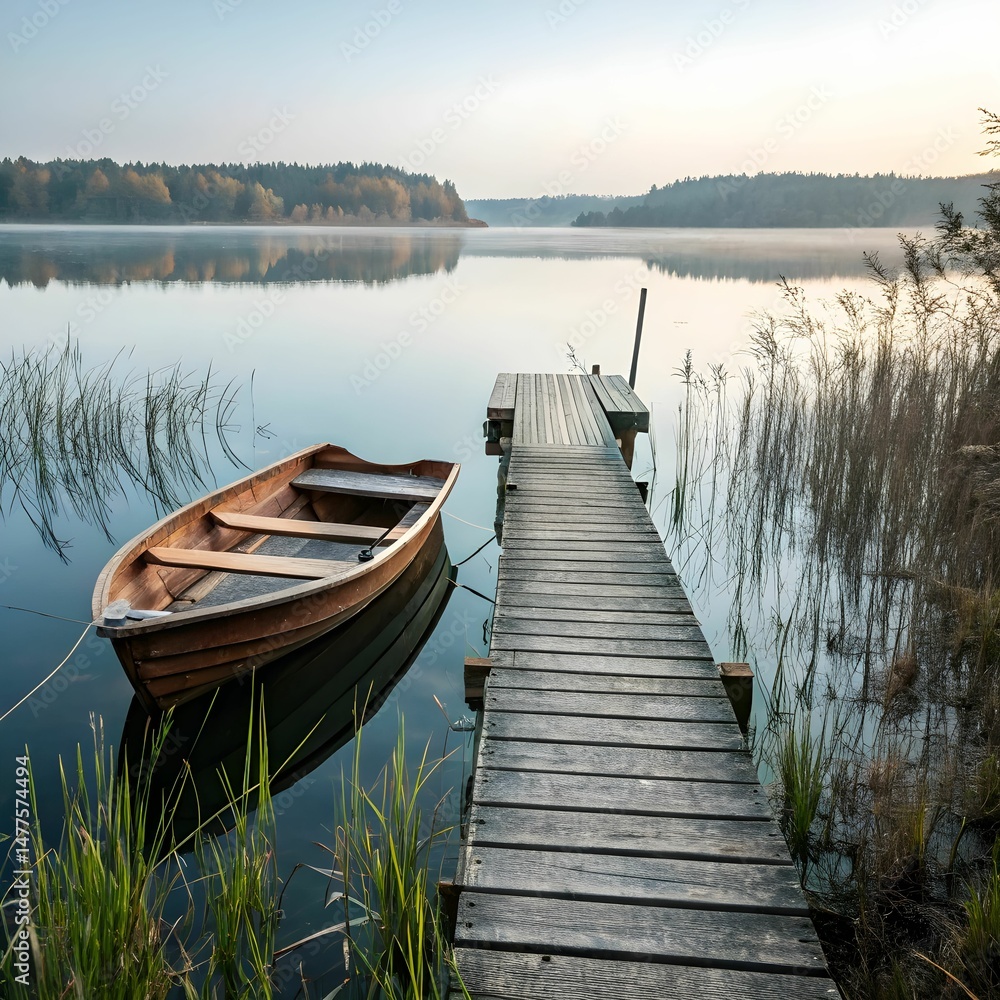 Fototapeta premium Six Pleasure Boats On Fusine Lake Panoramic Evening.
