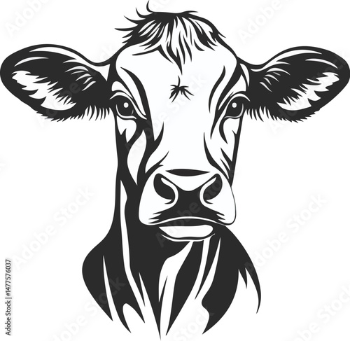 Frontal View of a Cow Head, Graphic Style