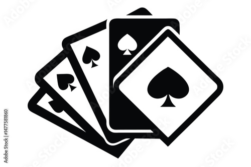 Four spade cards create a captivating monochrome game icon for any gambling needs
