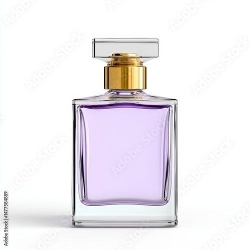 Elegant Square Glass Perfume Bottle with Gold Cap on White Background