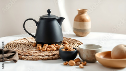 still life with milk and bread, Minimalist Composition with Soft Lighting and Natural, 32K Revolution photo