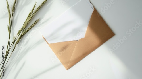 Blank letter, kraft envelope, natural light