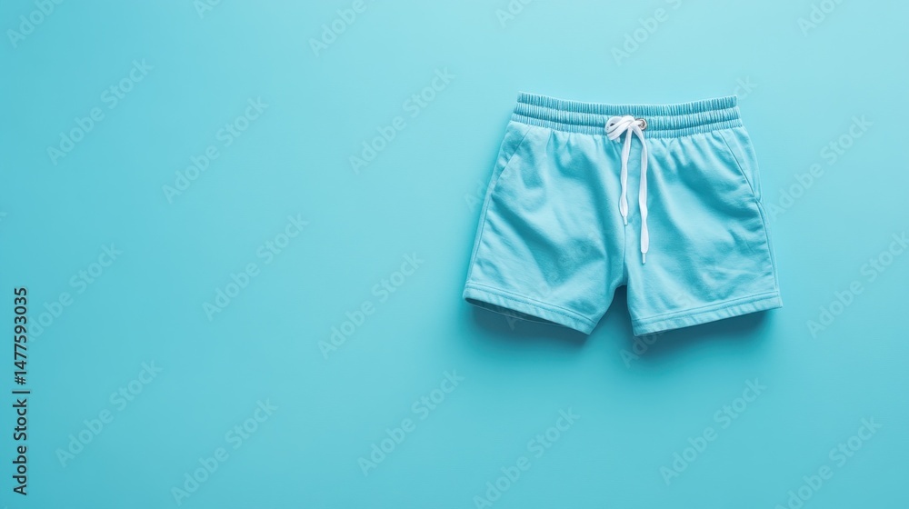 Light blue swim trunks on a turquoise background Light blue swim trunks on a turquoise background