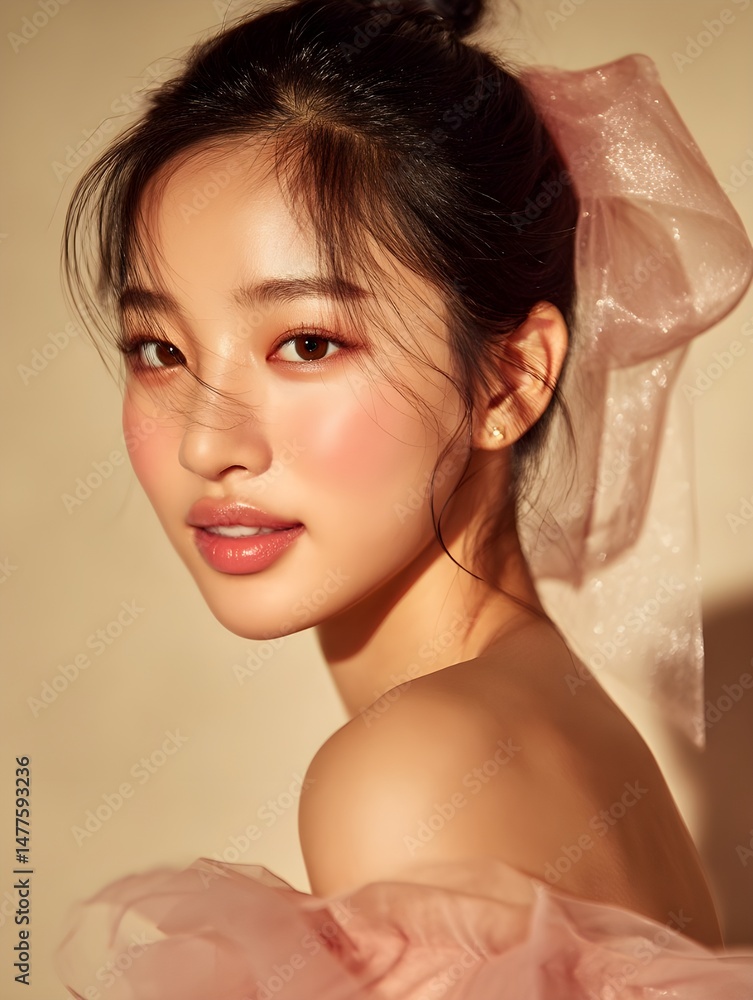 Naklejka premium Elegant beauty portrait with soft lighting and romantic tones