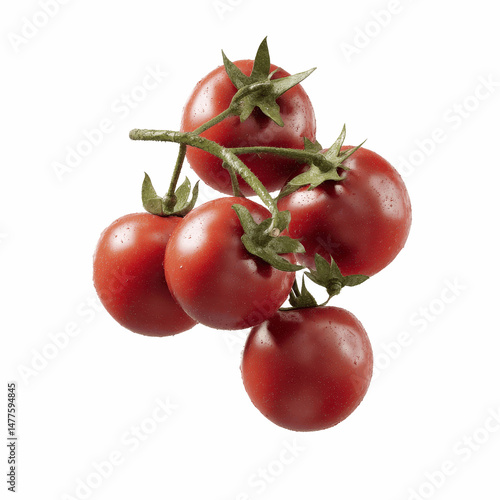 Vibrant Cluster of Fresh Red Cherry Tomatoes on the Vine Against a Blue Transparent background