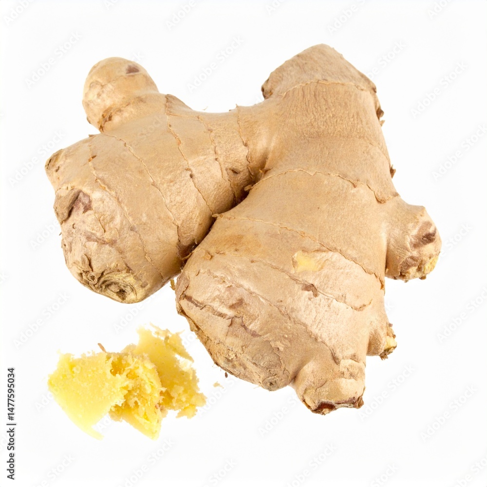 Ginger with Root Fibers on Isolated White Background Ginger with Root Fibers on Isolated White Background