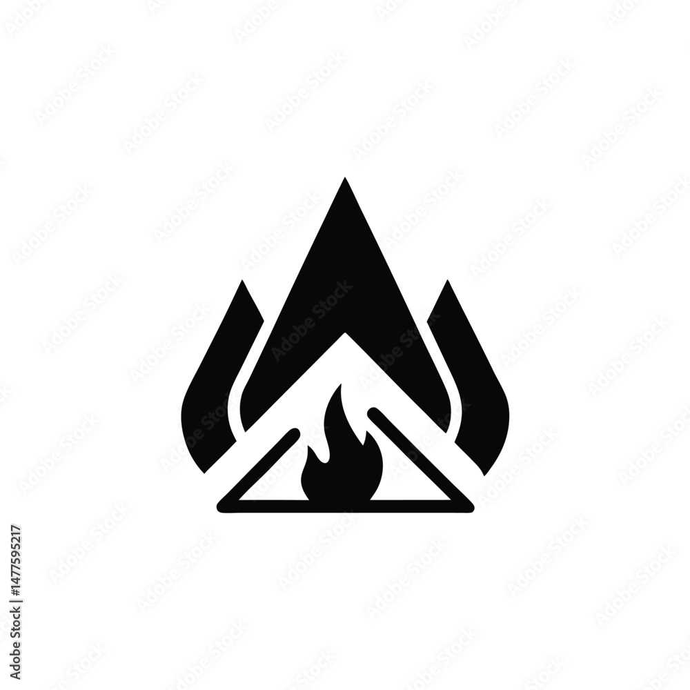 Fototapeta premium Modern geometric silhouette illustration of a bonfire with flames set against a clean white background