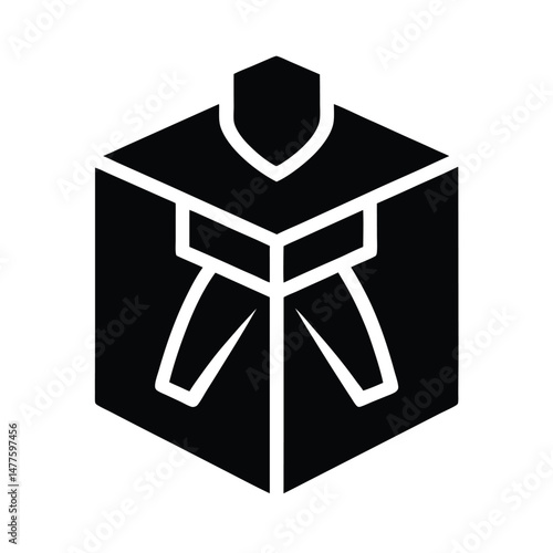 Abstract geometric silhouette depicting a person within a cubical structure in black and white