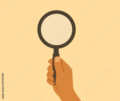 flat design hand holding magnifying glass