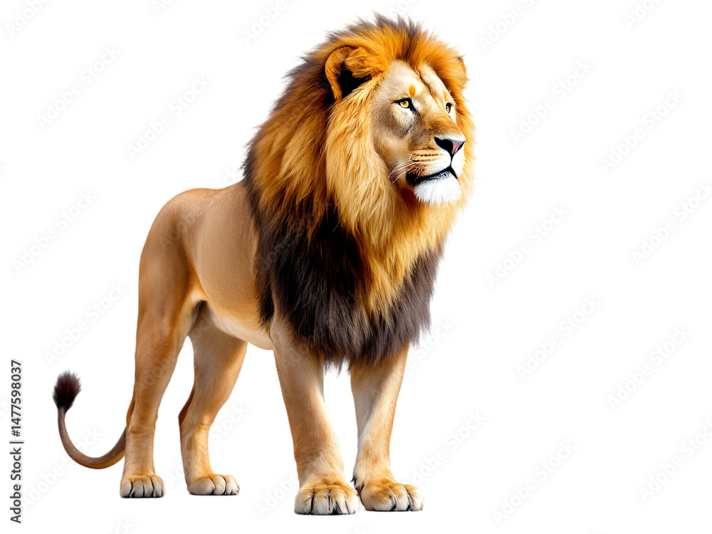 Obraz premium Majestic African Lion Powerful Male King Wildlife Animal Portrait Photography Nature Golden Mane Strong Wildcat Big Cat Predator Jungle Savannah Photo Image