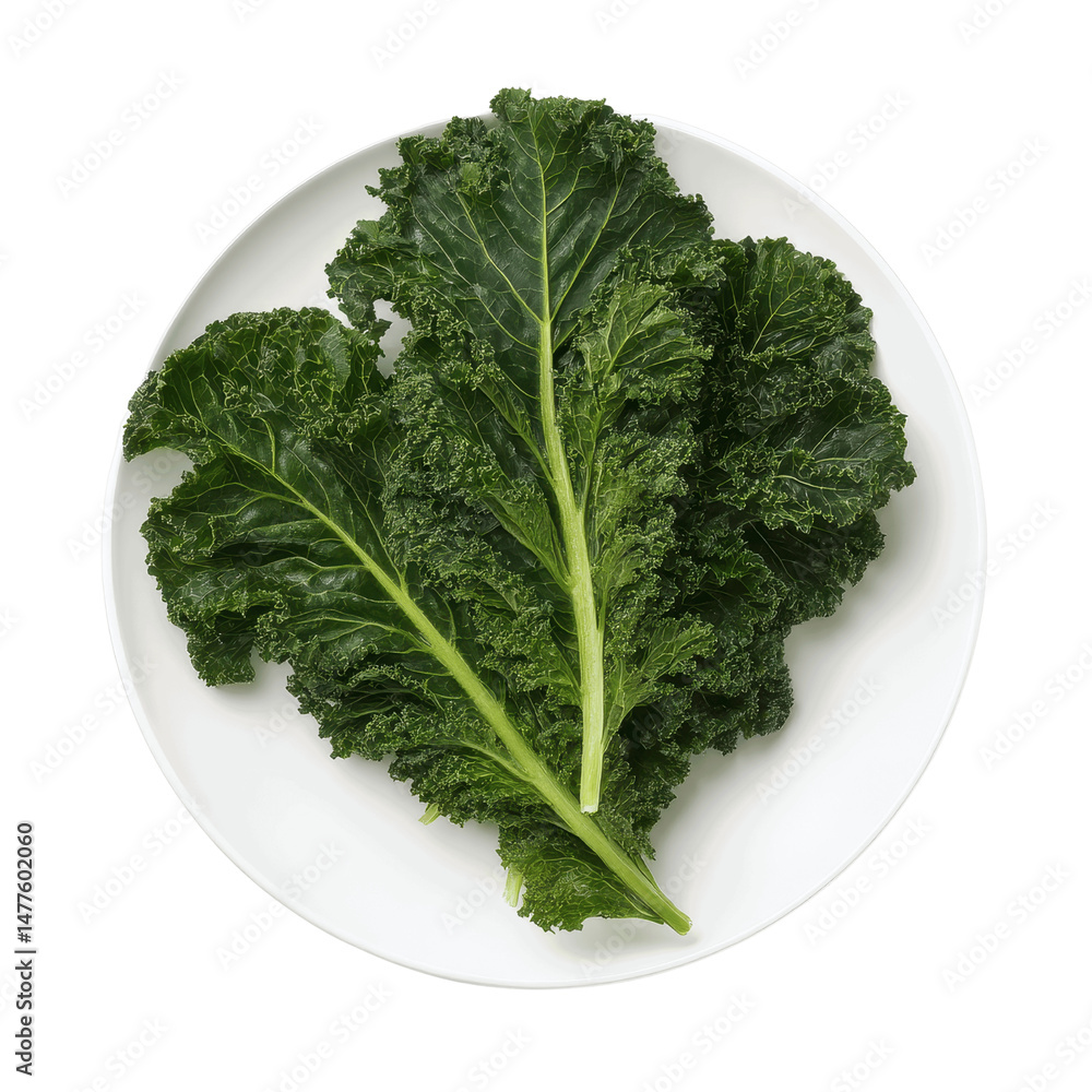 Fototapeta premium Fresh Organic Kale Leaves on White Plate - Healthy Eating Concept