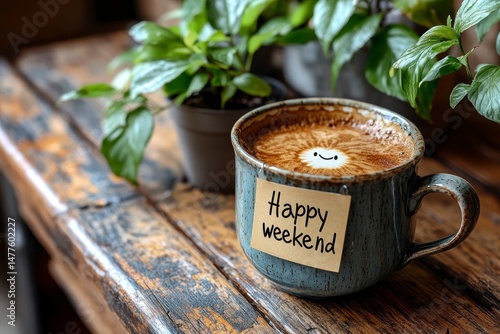 Latte with Happy Weekend note