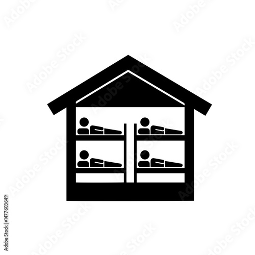 Icon of a dormitory with sleeping quarters in a simple design  
