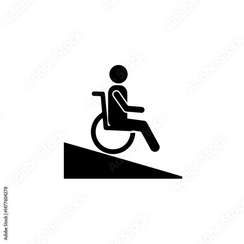 Wheelchair user descending a ramp in a simple icon style  