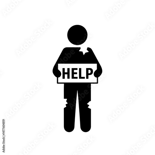 Silhouette of person holding help sign in minimal flat design  