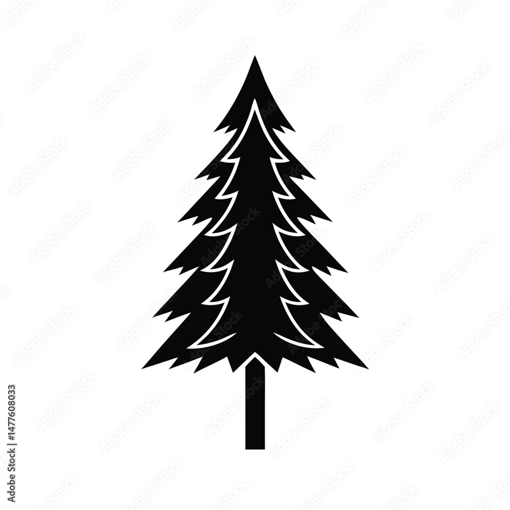 Obraz premium Simple black and white silhouette design of a christmas pine tree isolated on a white background