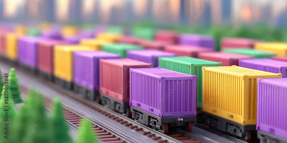 Colorful cargo containers neatly arranged on railway tracks showcasing modern logistics and transportation efficiency in an urban setting demonstrating organized freight management Colorful cargo containers neatly arranged on railway tracks showcasing modern logistics and transportation efficiency in an urban setting demonstrating organized freight management