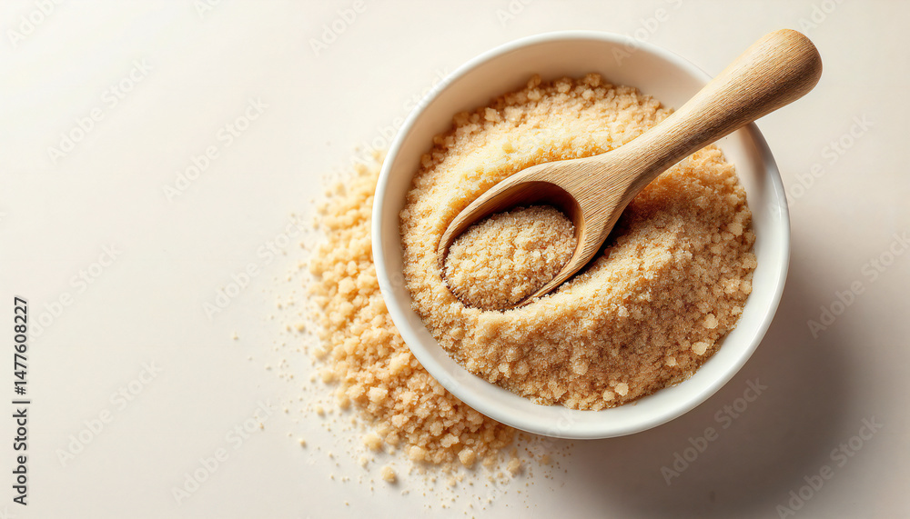 A bowl of organic almond flour with a wooden spoon, ready to use in baking or cooking. The soft lighting highlights the fine texture of the flour. A bowl of organic almond flour with a wooden spoon, ready to use in baking or cooking. The soft lighting highlights the fine texture of the flour.