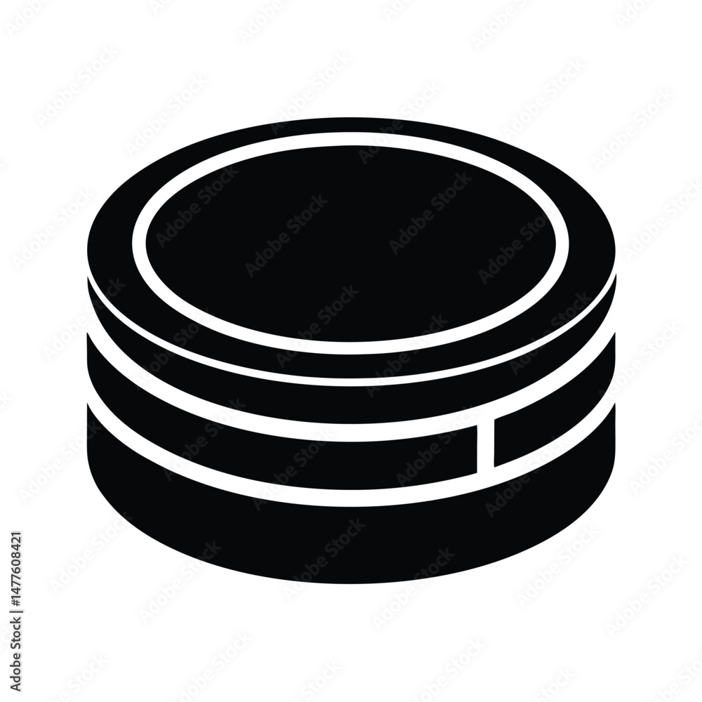 Modern black and white silhouette representation of a stacked database server icon for digital technology Modern black and white silhouette representation of a stacked database server icon for digital technology