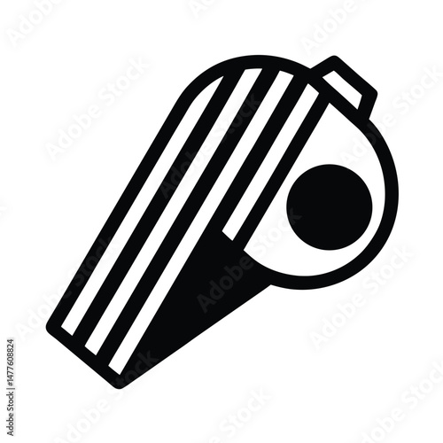 Clean black and white silhouette of a whistle suitable for sports and refereeing imagery in vector format