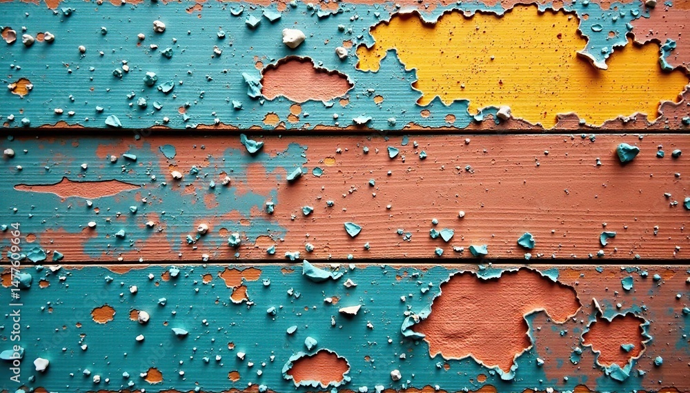 Fototapeta premium Flaking paint on weathered wood, revealing layers of color , distressed, barn, damage