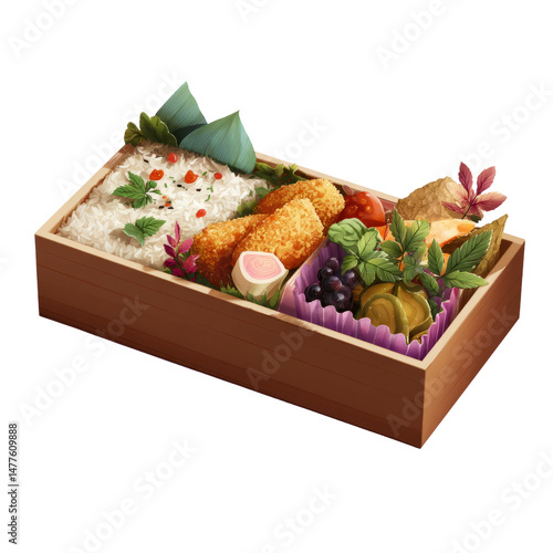 Delicious bento box meal kitchen digital art clean environment top view transparent background
