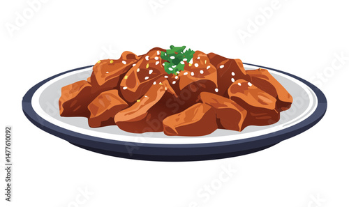 Glazed Beef Strips with Sesame Seeds - Vector Illustration