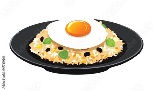 Fried Rice Topped with Sunny Egg - Vector Illustration