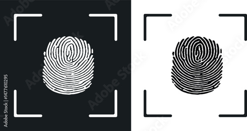 Modern account thumbprint identification security sign. User recognition scanner badge. Black linear isolated eps logo