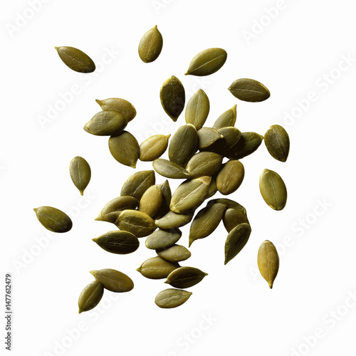 Roasted Pumpkin Seeds Falling on a Blue Transparent background