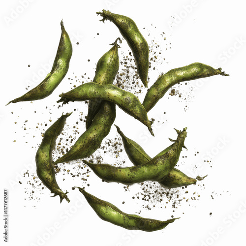 Roasted Edamame Beans with Seasoning on Dark Transparent background