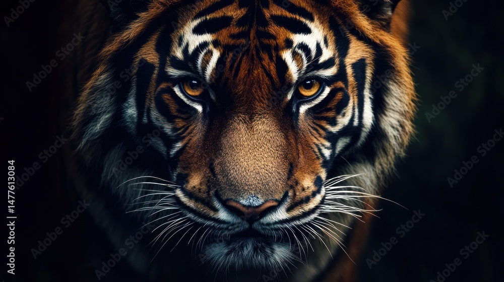 Obraz premium Intense gaze of a Sumatran tiger revealing its magnificent nature