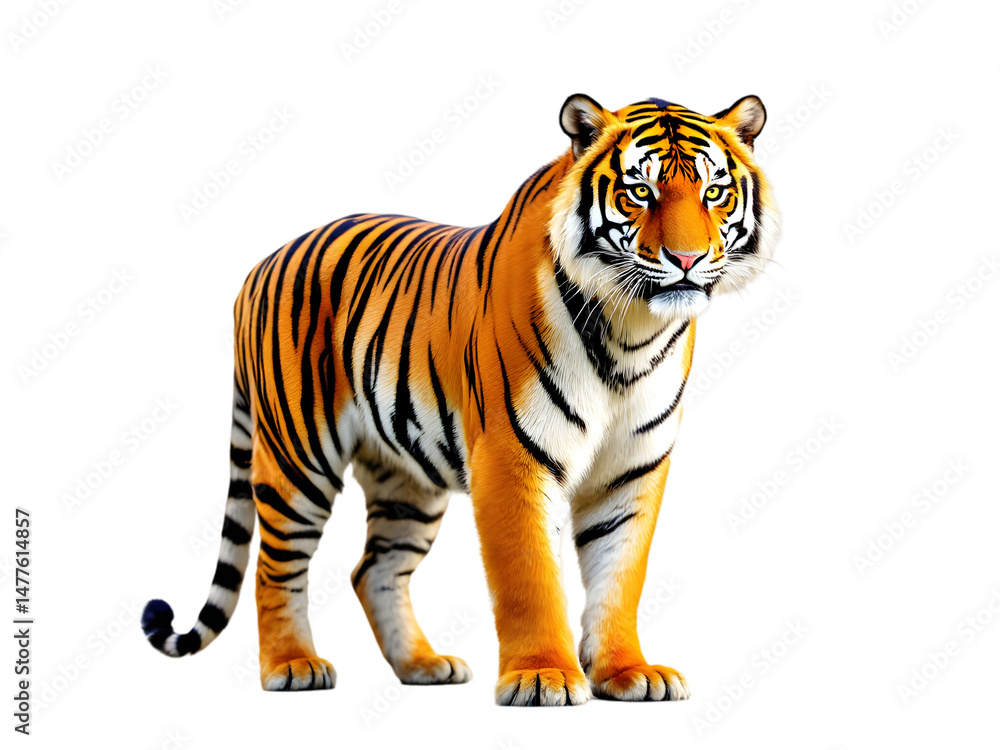 Obraz premium Majestic Bengal Tiger Powerful Wildcat Orange Stripes Black Background Wildlife Animal Nature Photography Predatory Mammal Endangered Species Big Cat Powerful