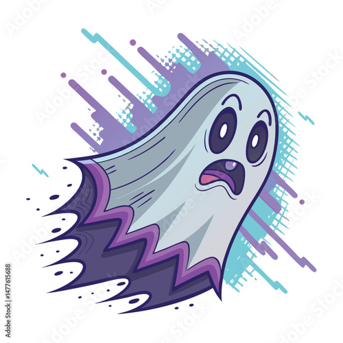 An 8-bit ghost, pixelated and translucent, bursts through a glitching purple portal, escaping its digital prison.