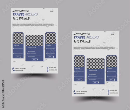 Corporate Modern Travel flyer template design with abstract shapes