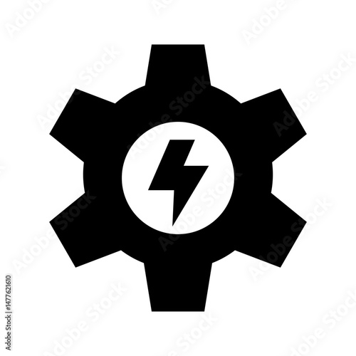 Vector illustration of an energy gear icon with a lightning bolt, ideal for concepts of power, mechanics, and technology. Editable stroke.