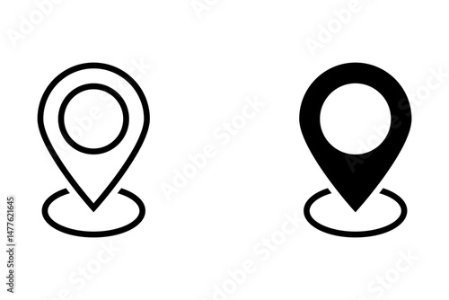 Location pin with circle, linear style icon. specific geographic location with a circular indicator. Editable stroke width