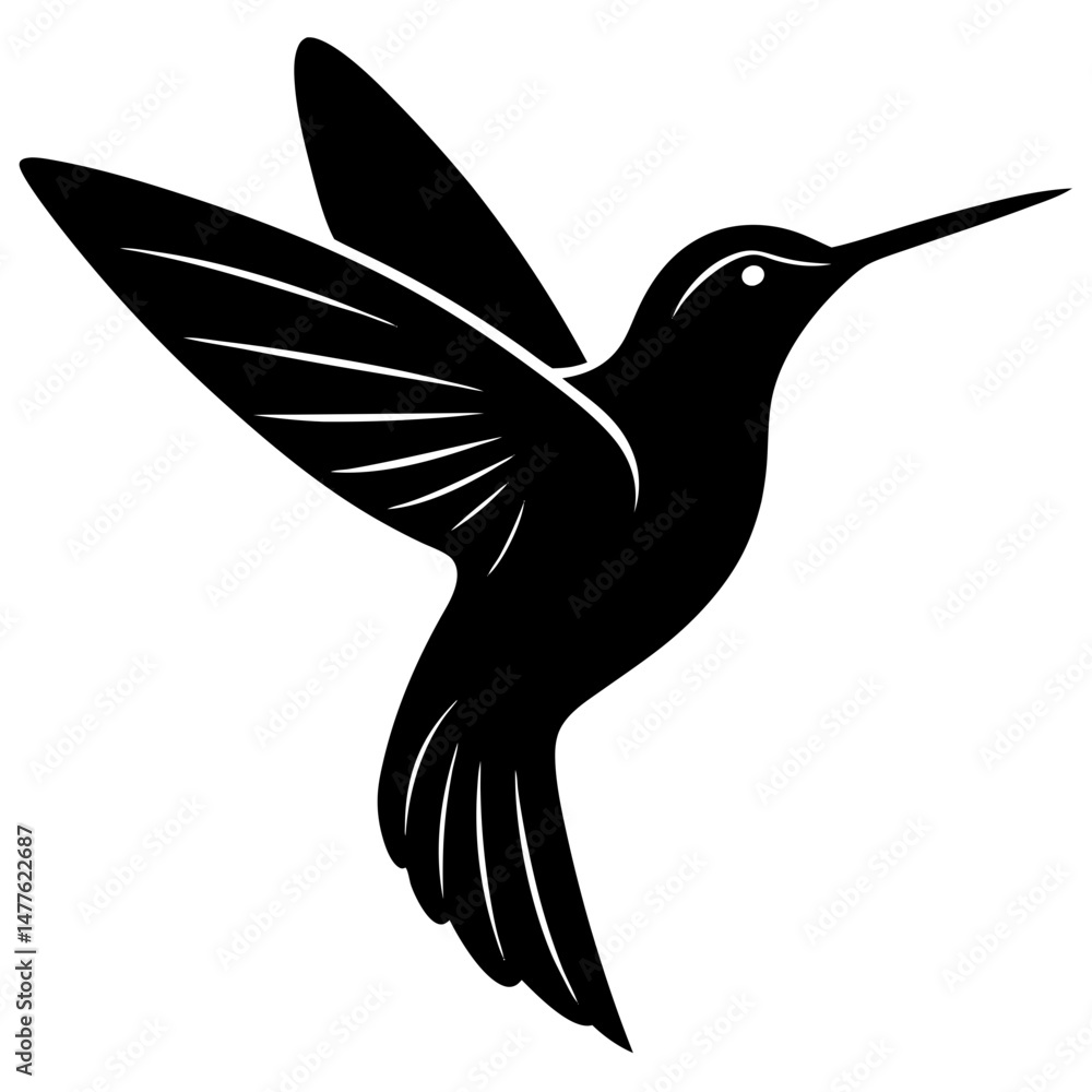 Fototapeta premium Flying hummingbird bird silhouette vector illustration