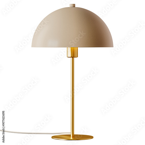 A lamp with a white shade sits on a white background