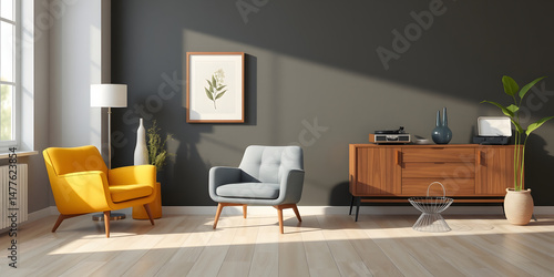 Modern Mid-Century Living Room Interior Design mini.Generated with AI