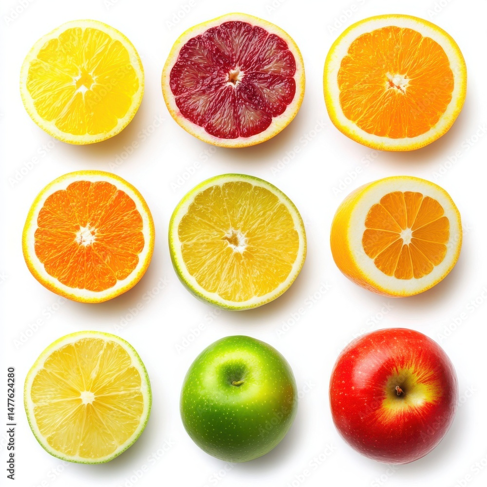 Obraz premium Fresh Fruit Slices and Whole Fruits