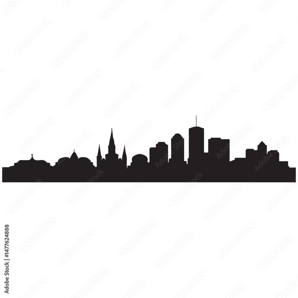 Naklejka premium Vector New Orleans skyline. Travel New Orleans famous landmarks. Business and tourism concept for presentation, banner, web site. Vector black silhouette. with white background